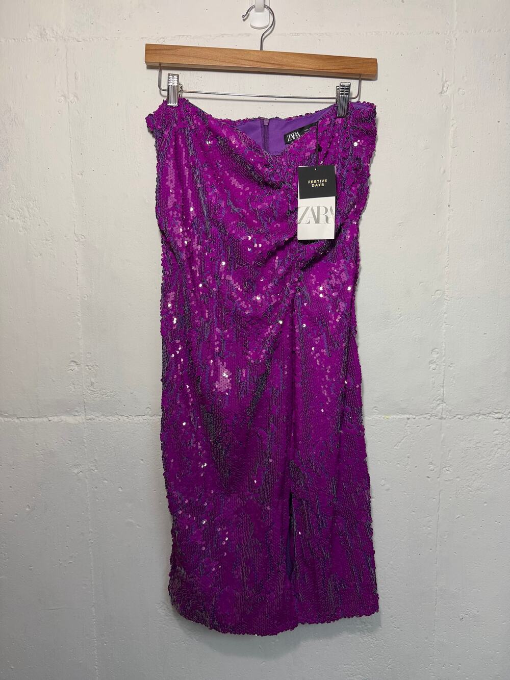 NEW Zara Slitted Sequin Skirt Purple Size Large